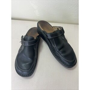 Finn Comfort Women Aussie Size 39 Shoes Black Leather Slip on Comfort Clogs Mule